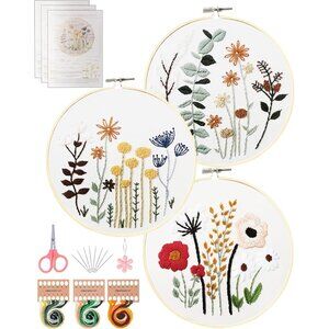 3 Sets Embroidery Kit,Cross Stitch Kits for Beginners,Needlepoint Kits for Adult